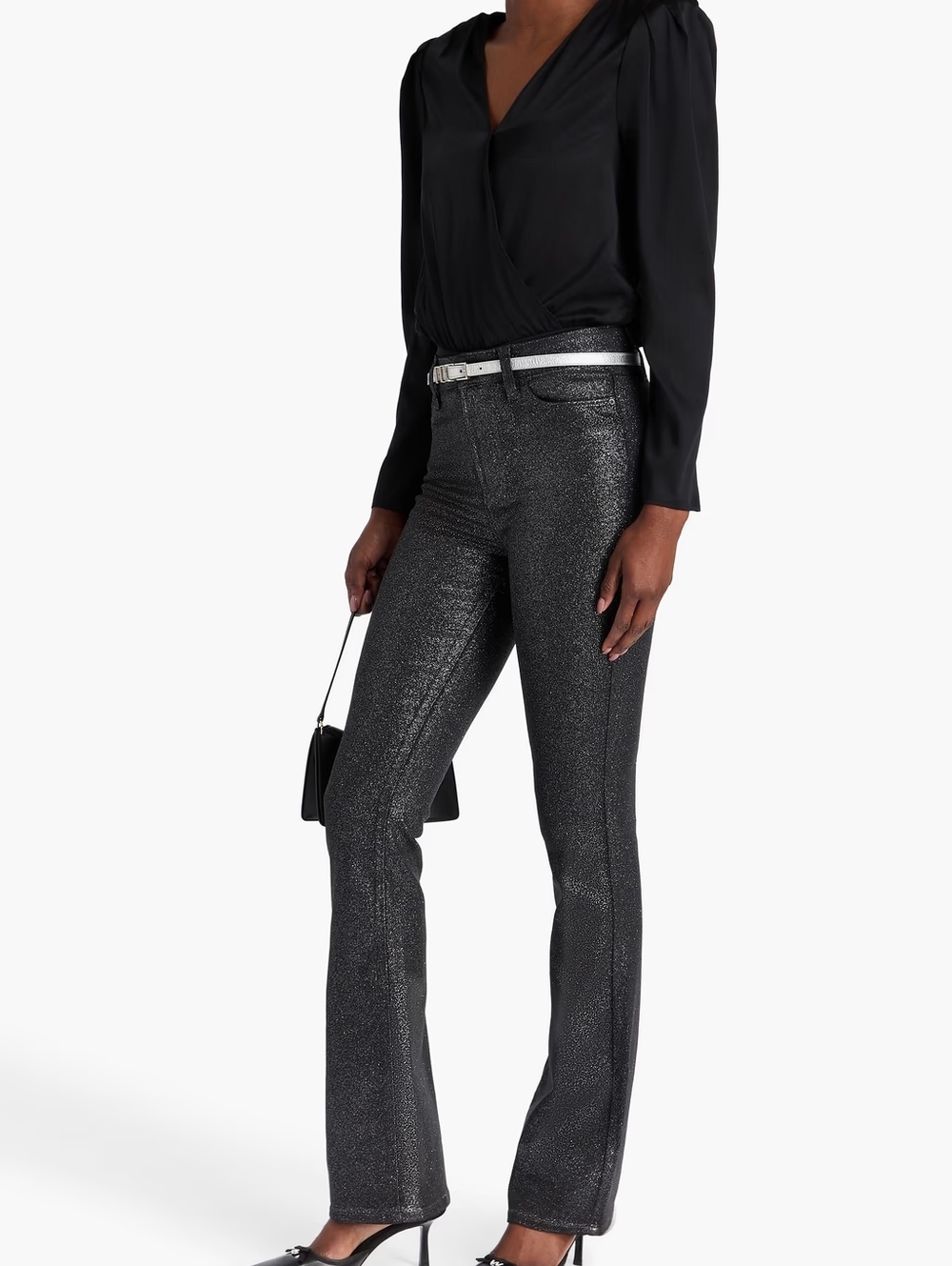 Paige Manhattan Hi Rise Metallic Black Boot-Cut Sparkle Pants